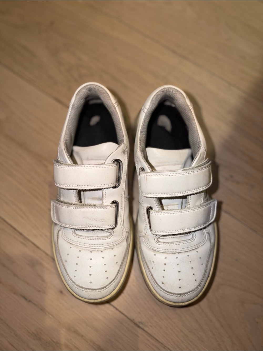 Acne White Leather Velcro Strap Sneakers